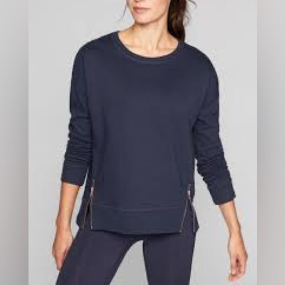 ATHLETA Cityscape Cotton Crew Neck Sweatshirt Zippers High Low Hem Black XXS - Picture 7 of 8